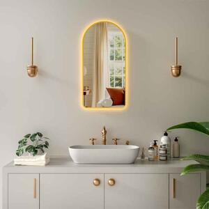 Oglindă, Fluminia Cosimo Bronze, cu led, dezaburire, ceas și bluetooth, 50x100 cm, lumină Internă și ambientala, ramă bronz