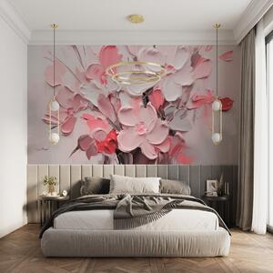 Tapet Flori volumetrice abstracte în stilul picturii în ulei, Fototapet 3D, Fototapet 3D Flori, w03582v3 : Uwalls.ro