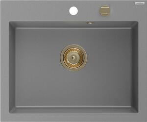 Mexen Elix, chiuvetă din granit cu 1 compartiment 600 x 500 mm, gri, sifon auriu - 6525601005-71-G