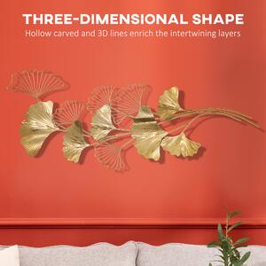 Decoratiune de perete 3D HOMCOM Moderna Frunze de Ginkgo Sculpturi de Perete Agatate Decor pentru Sufragerie | Aosom RO