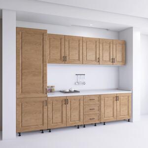 Bucatarie Torino 260 cm, Culoare Nuc, MDF 18mm, Blat Termorezistent 2,8 cm