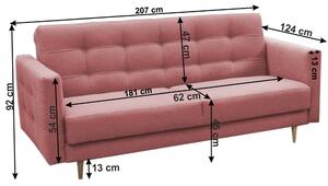 KONDELA Canapea tapiţată 3+1+1, material textil roz învechit, AMEDIA