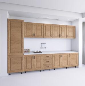 Bucatarie Torino 300 cm, Culoare Nuc, MDF 18mm, Blat Termorezistent 2,8 cm