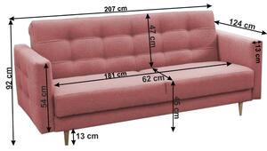 KONDELA Canapea tapiţată cu 3-locuri, material textil roz învechit, AMEDIA