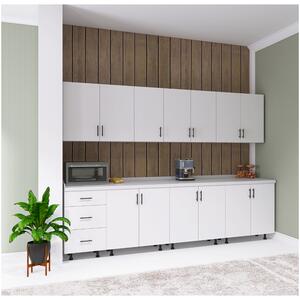 Bucatarie Lora 260 cm, Culoare Alba, Pal 18mm, Blat Termorezistent