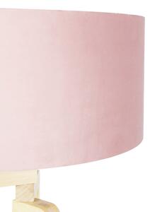 Lampă de podea din lemn de trepied cu abajur de catifea roz 50 cm - Puros