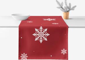 Goldea napron de masă 100% bumbac - fulgi de zăpadă pe roșu 35x140 cm