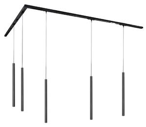 Sistem de iluminat cu șină modern cu 5 lumini suspendate negre monofazate - Iconic Frini