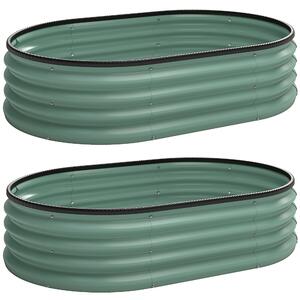 Outsunny Set de 2 Jardiniere Înălțate Modulare, Ghivece de Grădină cu Margine din Cauciuc, Fund Deschis, Jardiniere Înălțate din Oțel Galvanizat pentru Plante Aromatice, Fructe, Legume și Flori, 135x90x30 cm, Verde | Aosom Romania