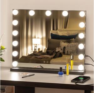 BRILAGI - Oglindă LED pentru machiaj reglabilă HOLLYWOOD LED/15W/230V CCT + USB neagră