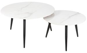 Set 2 masute cafea KORA D, alb/negru, ceramica/metal