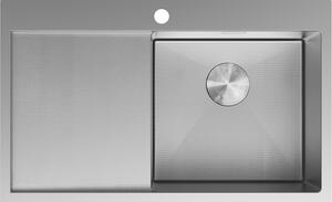 Chiuvetă Mexen Exar, din oțel inoxidabil cu 1 cuvă și scurgător, dreapta, 780 x 480 mm, oțel periat, model fagure, 6434781010P-01HC