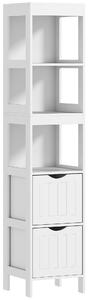HOMCOM Mobilier de Baie cu 3 Rafturi Deschise și 2 Sertare, 30x30x141.2 cm, Alb | Aosom Romania