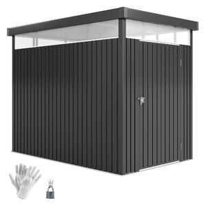 Outsunny Magazie de Grădină cu Luminator Superior din Acril și Orificii de Drenaj, 162x259x201 cm, Gri Închis | Aosom Romania