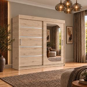 Dressing Alkam 2 usi -argintiu, 180x60x200cm, cu oglinda, Stejar Sonoma, Pal 18 mm