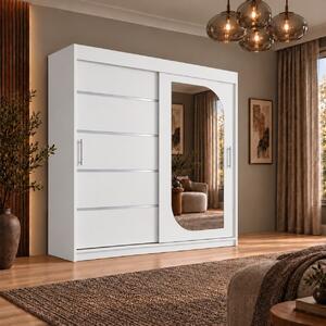 Dressing Alkam 2 usi -argintiu, 180x60x200cm, cu oglinda, Alb, Pal 18 mm