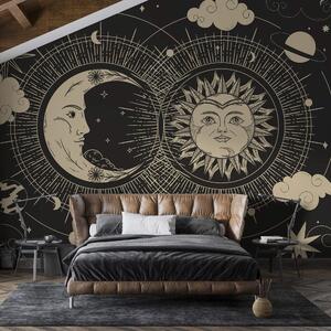 Fototapet Soarele și luna pe cer, Fototapet spațiu cosmic, Fototapet populare, t00017 - Tapeko.ro