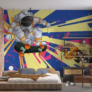 Fototapet Un astronaut călare pe un skateboard, Fototapet spațiu cosmic, Fototapet populare, t00019 - Tapeko.ro