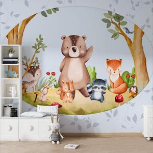 Fototapet Desen animat de animale într-o pădure, Fototapet copaci, Fototapet populare, t00048v2 - Tapeko.ro