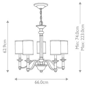 Hinkley HK-SUSSEX5 - Candelabru suspendat SUSSEX cu lanț, 5xE14/40W/230V, crom mat