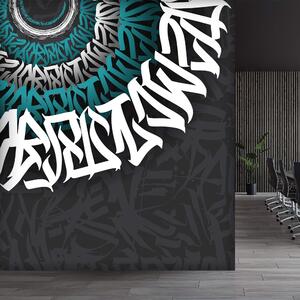 Fototapet Graffiti alb și albastru pe un fundal negru, Fototapet moderne, Fototapet populare, t00012 - Tapeko.ro
