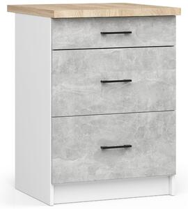 Dulap inferior de bucătărie Ozara S60 3SZ (alb + beton). Promo -21%. 1071074