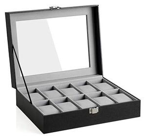 Cutie pentru ceasuri, Songmics, capacitate 20.2 x 25.5 x 7.8 cm, JWB010BK, Gri