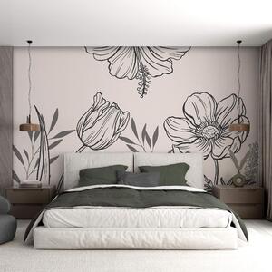Fototapet Delicate florale linie art design, Fototapet moderne, Fototapet populare, t00006v1 - Tapeko.ro