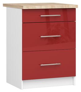 Dulap inferior de bucătărie Ozara S60 3SZ (alb + roșu lucios). Promo -16%. 1071118