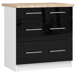 Dulap inferior de bucătărie Ozara S80 3SZ (alb + negru lucios). Promo -20%. 1071129