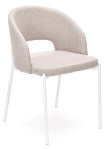 Scaun tapitat de living, cadru otel alb, stil modern, 51x57x77x47 cm, stofa bej