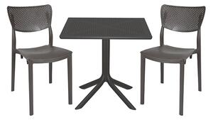 Set de gradina masa si scaune Groovy-Ignite set 3 piese plastic gri inchis 80x80x74.5cm