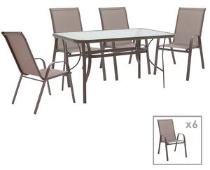 Set de gradina masa si scaune 7 bucati Ensure-Calan metal-sticla maro 140x80x70cm