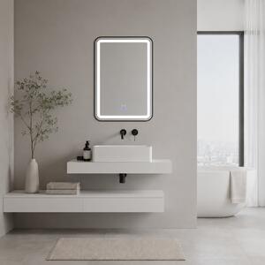 Oglindă de baie Bianca cu iluminare LED și funcție anti-aburire – ramă argintie, 60x80 cm