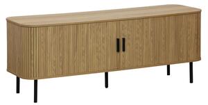 Comoda TV - Consola de dimensiuni medii Scandi MDF culoare lemn naturala cu picioare din metal negru 150x45x57.5cm