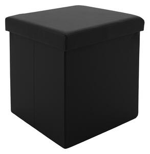 Taburet hol cufar cu spatiu de depozitare Crystal piele ecologica negru 38x38x38cm
