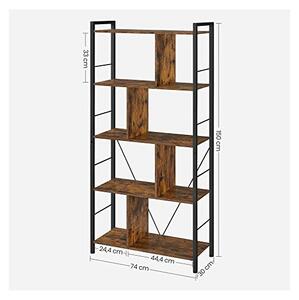 Biblioteca, Vasagle, 5 rafturi, Maro Rustic, LBC121B01, 74 x 30 x 150 cm