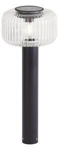Stâlp modern de exterior negru cu sticlă canelată, cu LED solar inclus IP65 - Ribble Mushroom
