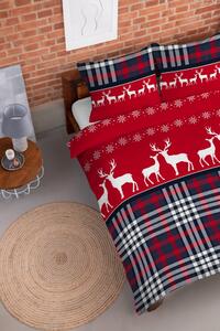 Lenjerie de pat de Crăciun roșie cu ren Dimensiune: 220x200 cm | 2 x 70x80 cm