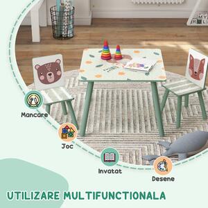 Set masă și scaun ZONEKIZ de 3 piese pentru copii cu vârsta de 3-8 ani din MDF și lemn de pin cu desene animale, de culoare verde