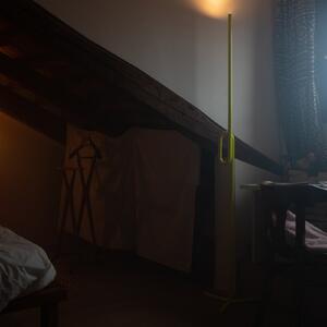 Foscarini Tobia terra lampă de podea LED, galben, reglabil, Galben, Camera de zi / sufragerie, Metal, Design