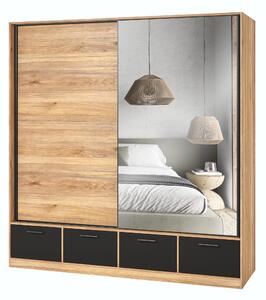 Dulap de haine cu uși culisante Benson MW63 (stejar mauvella + negru) (cu oglindă). Promo -20%. 1118208