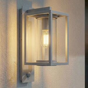 Lucande Lampa de exterior Ferda, cu senzor, soclu în partea jos, gri deschis, reglabil, Gri, Aluminiu, Modern, Perete unghiular
