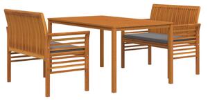 Set mobilier de exterior cu perne, 3 piese, lemn masiv acacia