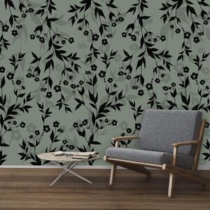 Fototapet Model floral alb-negru, Fototapet frunze, Fototapet populare, t00452 - Tapeko.ro