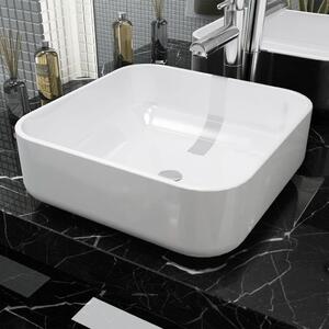 Chiuvetă de baie din ceramică, pătrată, 39x39x13,5 cm, alb