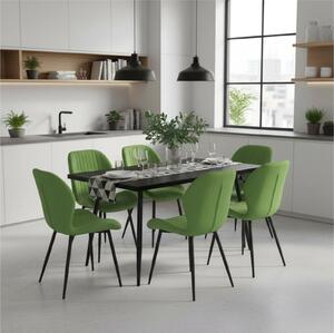 Set masă extensibilă Lisabona Negru Marmorat cu 6 Scaune Opal Olive