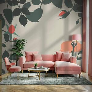 Fototapet Design floral cu nuanțe vibrante, Fototapet frunze, Fototapet populare, t00600 - Tapeko.ro