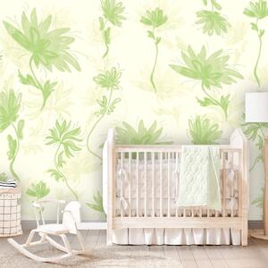 Fototapet Model floral verde și alb, Fototapet acuarelă, Fototapet populare, t00627v2 - Tapeko.ro