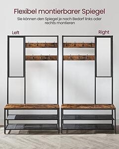 Cuier cu bancuta si suport pantofi Model Hale, Maro Rustic/Negru, 98×35×180 cm